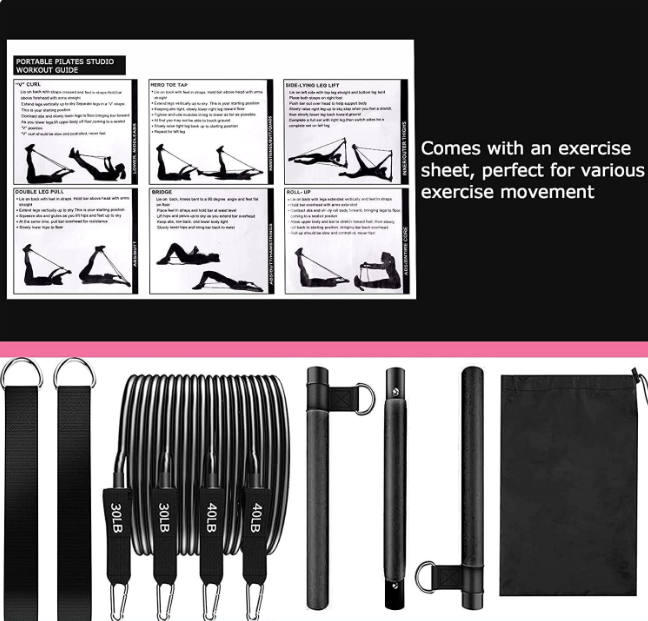 Pilates Bar Set with Multifunction Resistance Bands for Yoga & Fitness