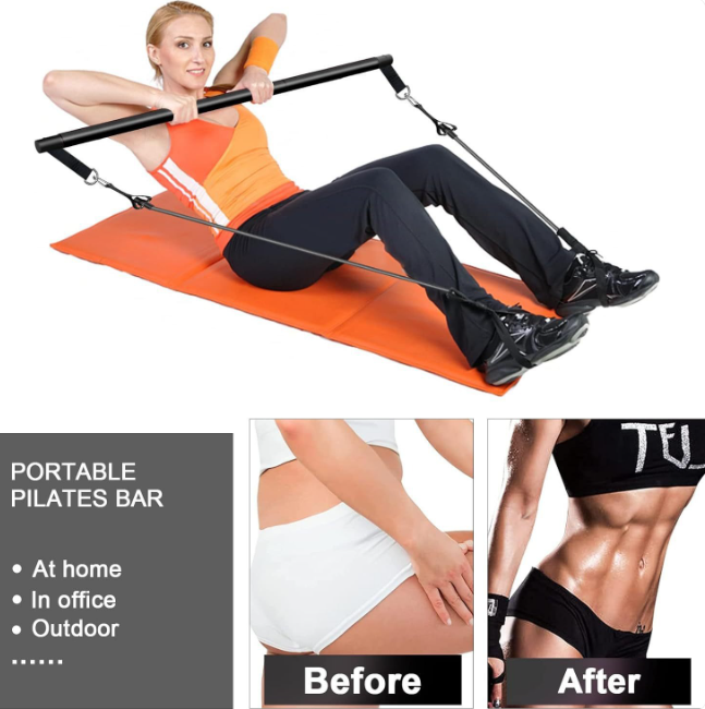 Pilates Bar Set with Multifunction Resistance Bands for Yoga & Fitness