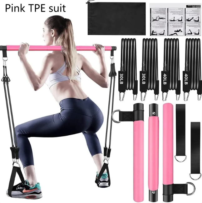 Pilates Bar Set with Multifunction Resistance Bands for Yoga & Fitness
