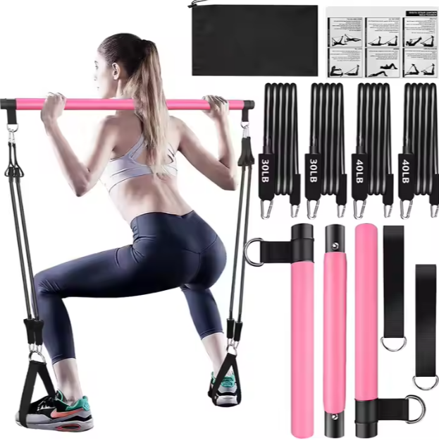 Pilates Bar Set with Multifunction Resistance Bands for Yoga & Fitness
